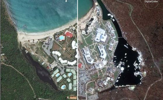 Как изглеждат карибските острови преди и след урагана Ирма