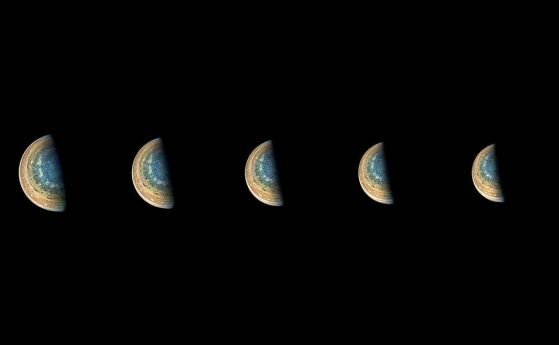 Juno предаде тайм-лапс снимки на Южния полюс на Юпитер