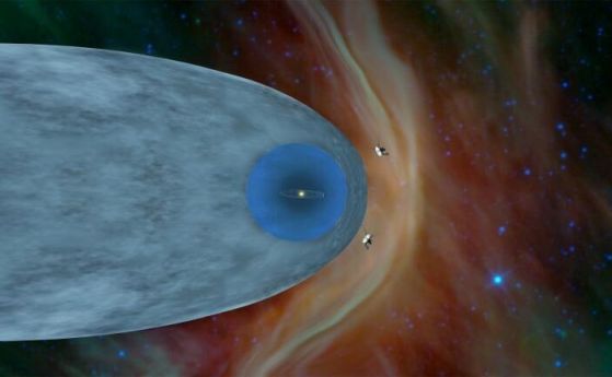 Илюстрация на Вояджър 1 и 2 на път да напуснат хелиосферата, границата, която разделя нашата слънчева система от междузвездното пространство.