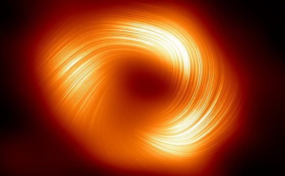 Ново изображение показва спираловидни магнитни полета около черната дупка на Млечния път (видео)
