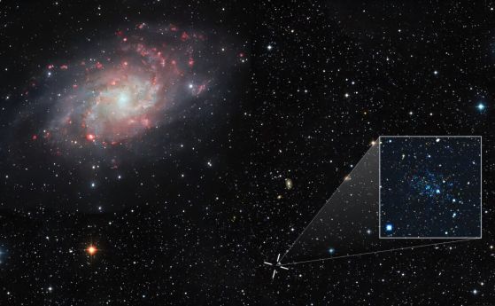 Наблюденията на галактики джуджета дават превес на тъмната материя пред модифицираната гравитация В спирални галактики като M33 (вляво) връзката между видимата материя и гравитационното ускорение е ясно установена. Слабите галактики джуджета като Еридан II (вдясно) показват по-ниски ускорения. Проучването показва, че техните гравитационни полета не мо