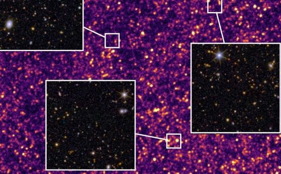 Далечно инфрачервено изображение от космическата обсерватория Хершел, насложено с оптични данни от Евклид
