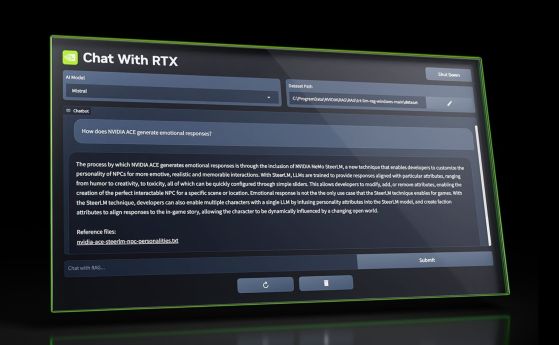 NVIDIA показа приложение за стартиране на AI чатботове на PC чрез нейните видеокарти