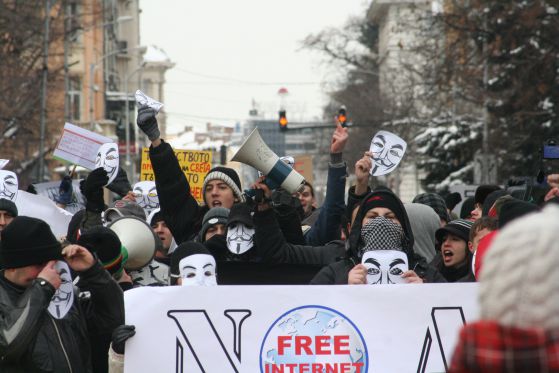 Протестът в София срещу ACTA на 11 февруари. Снимка: Сергей Антонов