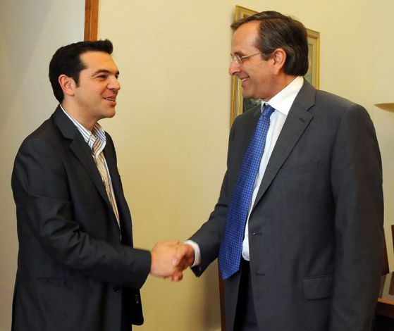 Лидерът на СИРИЗА Алексис Ципрас (вляво) отказа коалиция на лидера на 