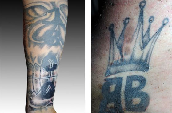 Татуировки на открития труп на мъж край Кладница. Снимка: МВР