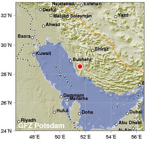 Земетресение със сила 6,4 разлюля Южен Иран, Снимка: geofon.gfz-potsdam.de