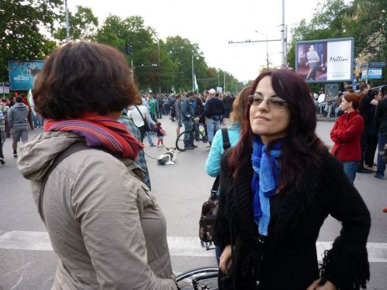 Яница Радева на юнските протести срещу кабинета на Орешарски. Снимка: Мария Костадинова