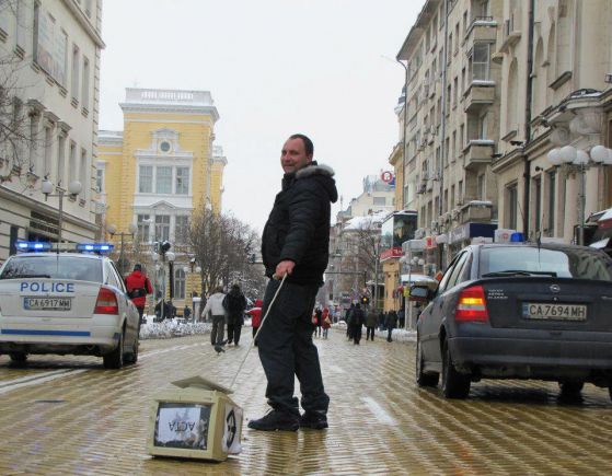 Янко Петров по време на протестите в началото на годината
