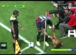 Куче сви топката на мач в Аржентина, после нахапа микрофон (видео)