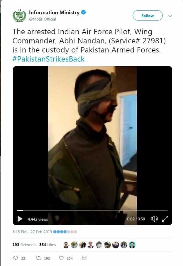 Пакистанското правителство публикува видео, в което твърди, че показва заловеният
