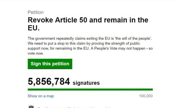 Парламентът във Великобритания планира разглеждане на петицията за отмяна на
