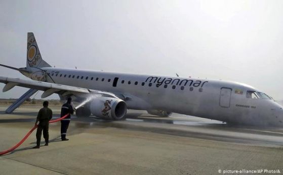 Самолет на Мианмар нешънъл еърлайнс се приземи само със заден