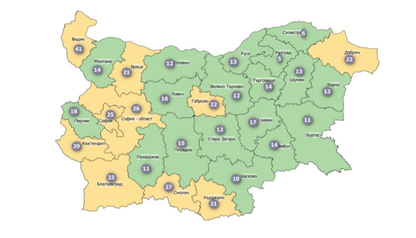 Осемнайсет области в страната са в зелената зона със заболеваемост