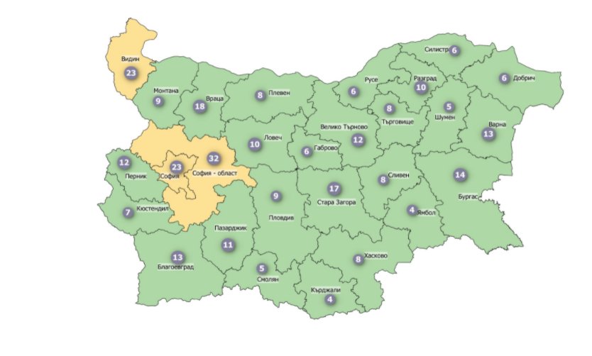 Само три области са жълтата зона по разпространение на COVID 19