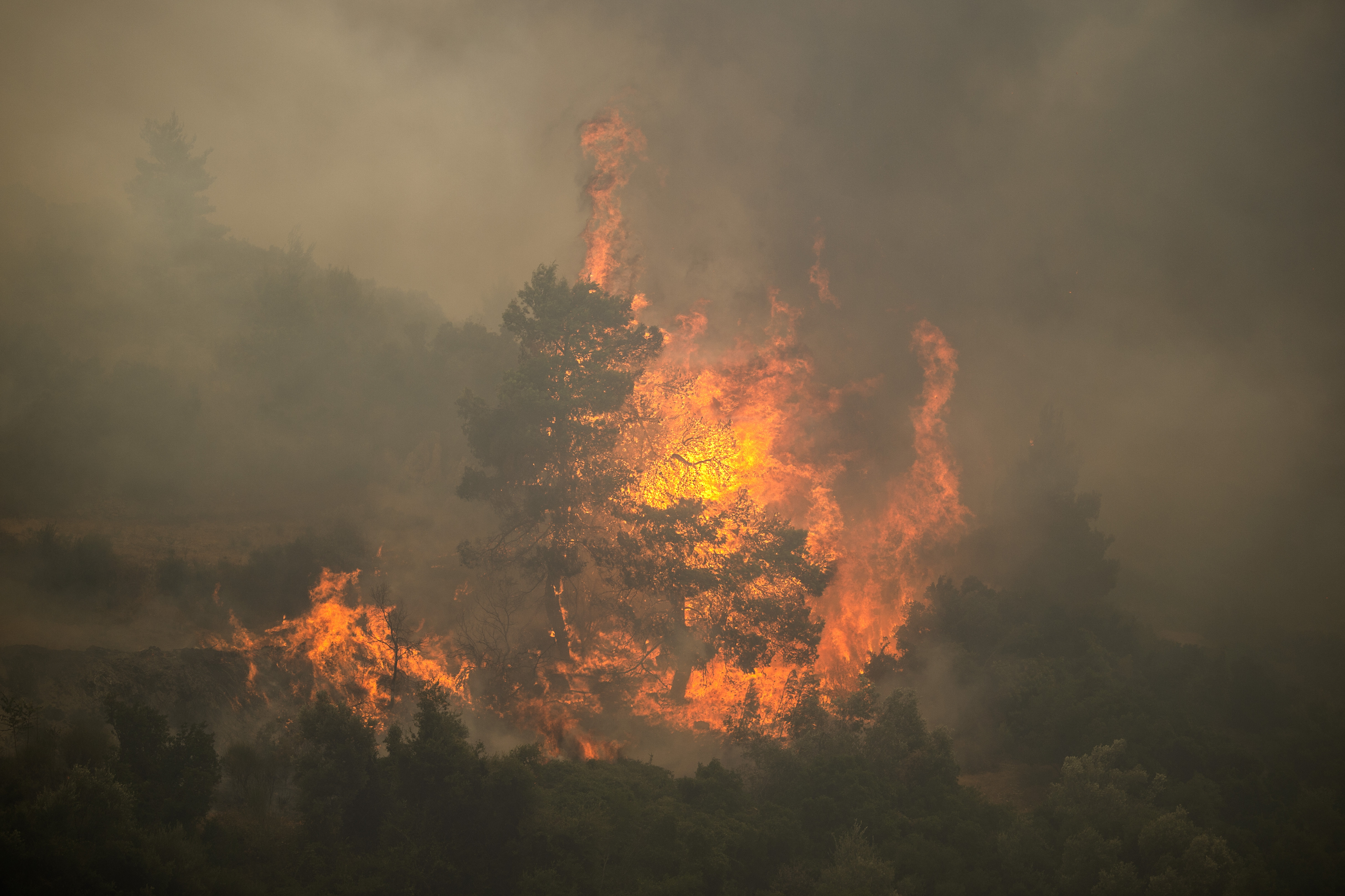Голям пожар бушува край Каратея, Гърция. Властите са издали заповед