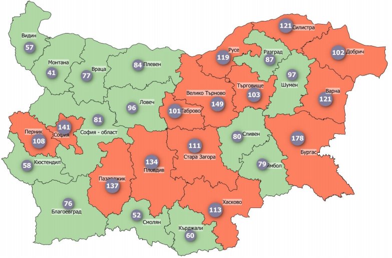 14 области в страната са в оранжевата зона със заболеваемост