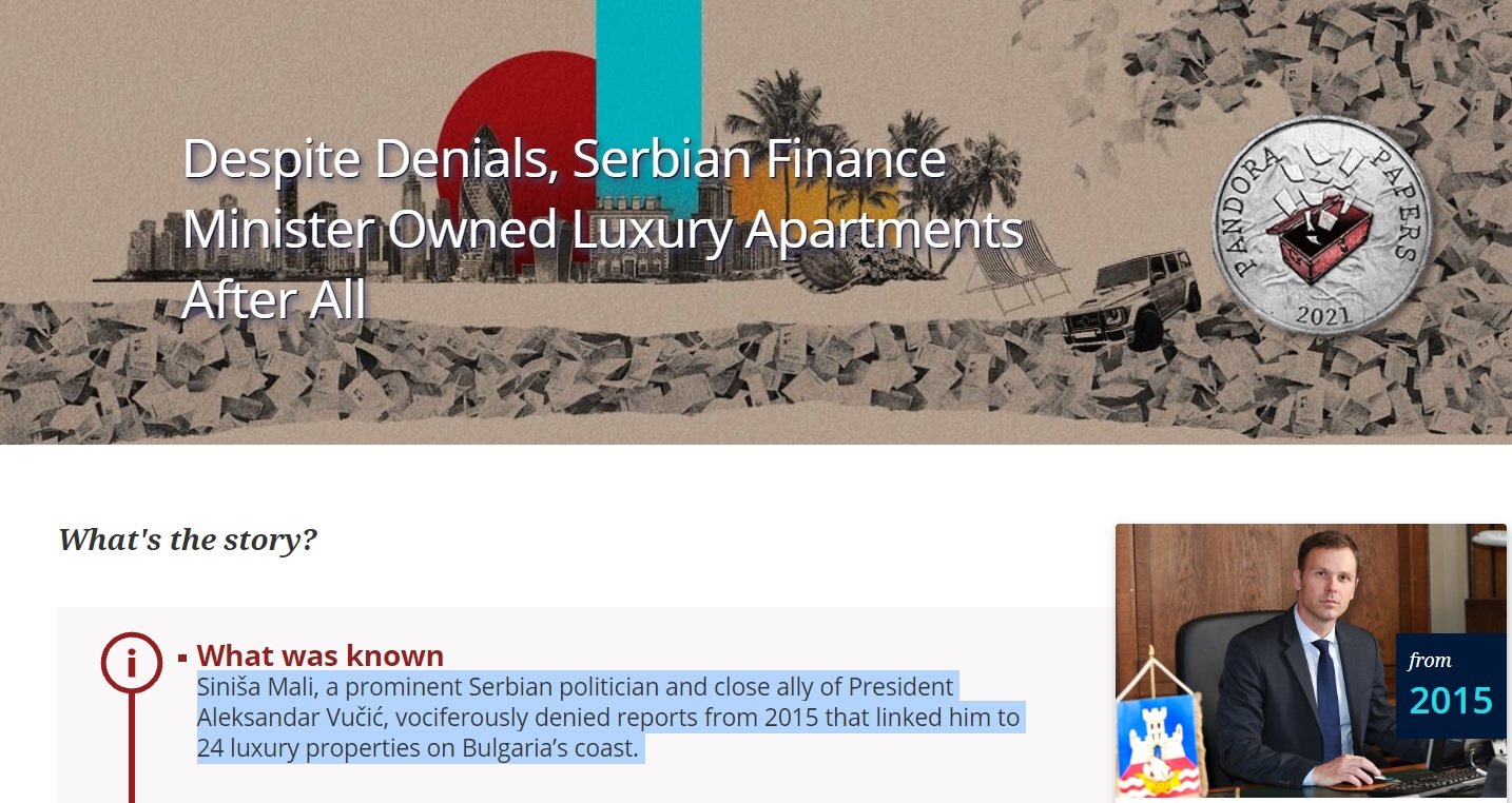 Сръбският финансов министър Синиша Мали е притежавал 24 апартамента на