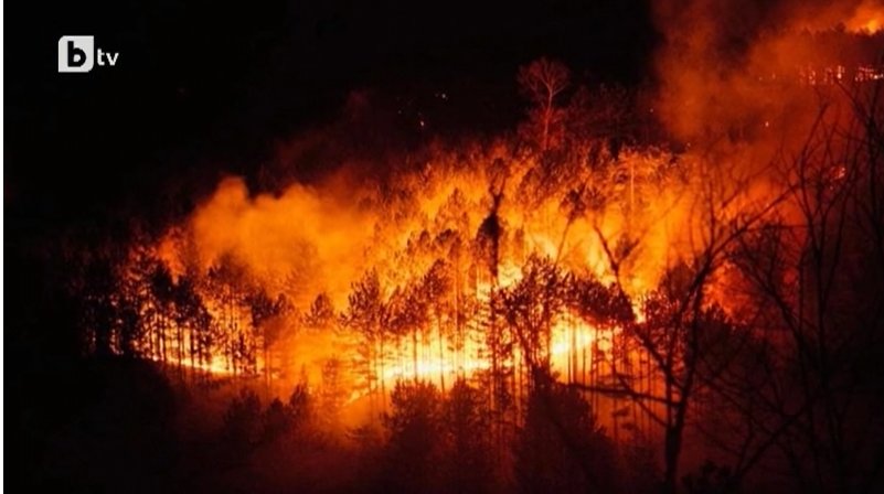 Голям пожар бушува близо до село Илинденци, община Струмяни, съобщи