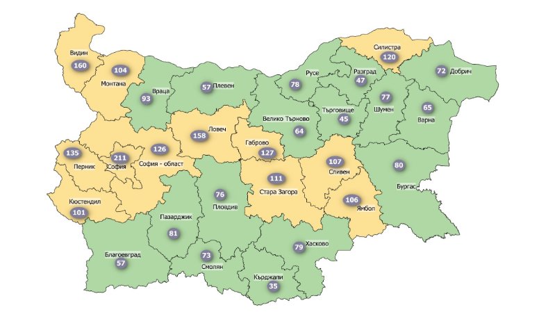 Осемнайсет са областите в зелената зона по заболеваемост от COVID-19