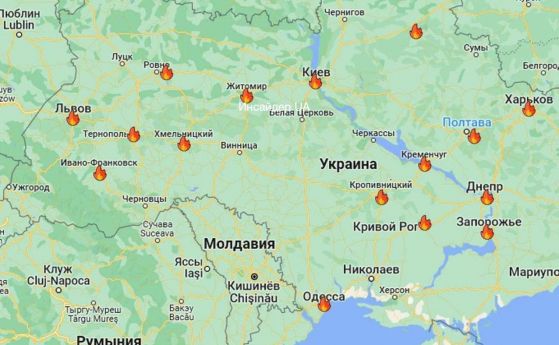 Карта на поразените градове в Украйна, според руски източници
