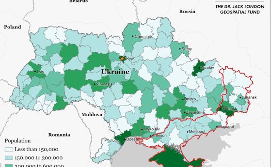Разпространението на украинското население в Украйна по райони