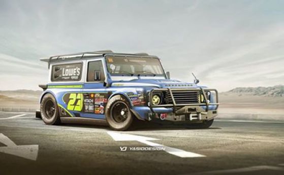 Какво става като се срещнат Land Rover Defender и кола от NASCAR?