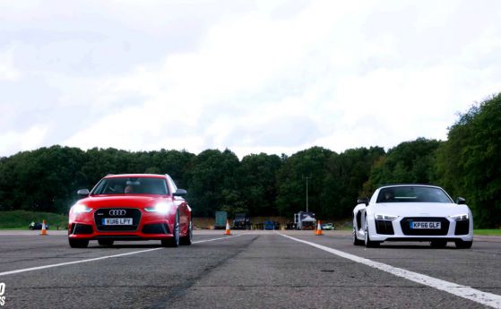 Audi RS6 бори спортиста R8 Spyder на драг (видео)
