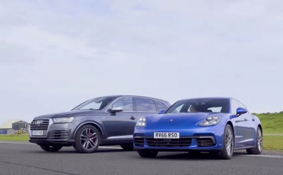 Audi SQ7 срещу Porsche Panamera 4S в епична дизелова битка (видео)
