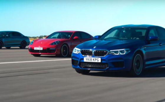 Германски силов трибой: M5, E63S и Panamera Turbo S E-Hybrid на пистата (видео)