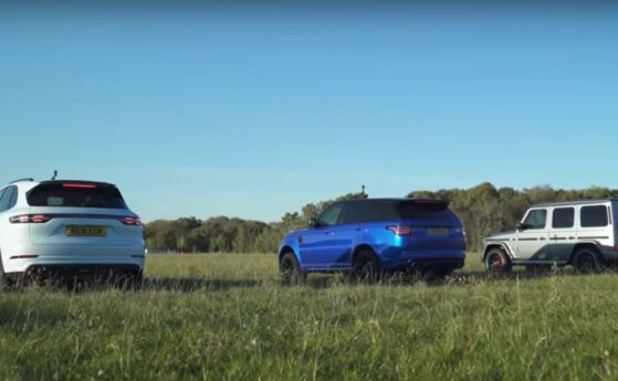 Динозаври на стероиди: Caynne Turbo срещу Range Rover Sport SVR и  G63 AMG 