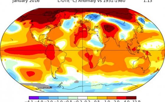 Януари стана деветият пореден рекордно топъл месец