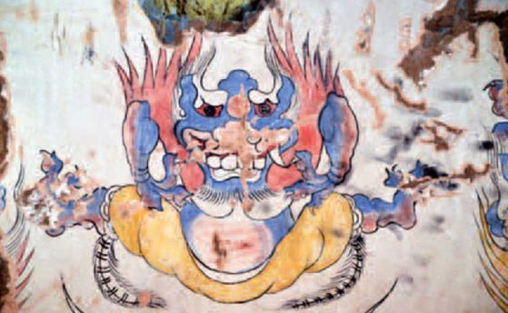 Откриха причудливи образи на синьо чудовище в гробница на 1 400 години в Китай
