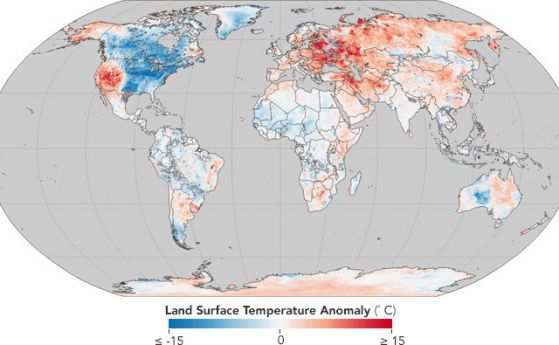НАСА публикува карта на света с температурните аномалии