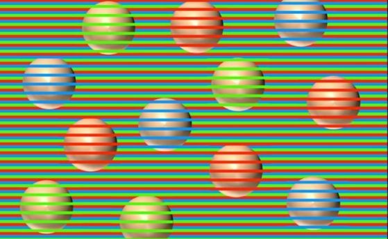 Тези левитиращи сфери на пръв поглед може да изглеждат червени, лилави или зелени, но всъщност всичките 12 кълба са с един и същи нежен нюанс на бежово