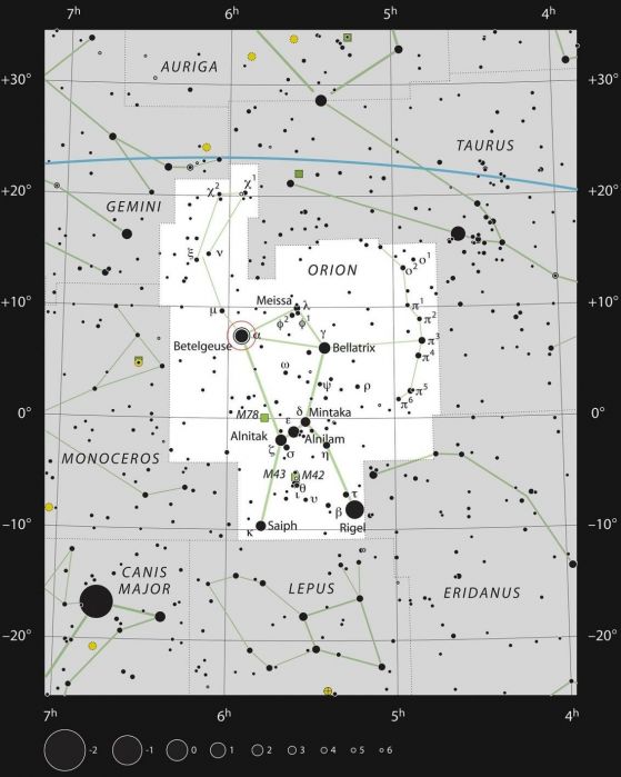 Карта на звездите около Бетелгейзе