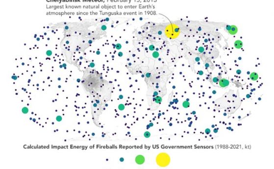 НАСА състави карта на големите метеори - огнени топки от последните 30 години