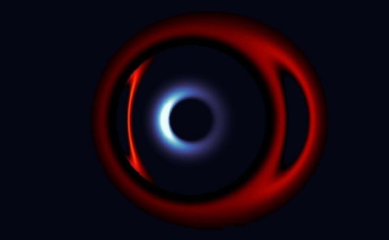 Двойка сливащи се свръхмасивни черни дупки през взаимна гравитационна леща (видео)