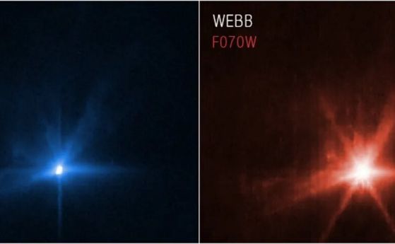 За първи път Хъбъл и Уеб наблюдават едно и също: DART се удря в астероид (видео)