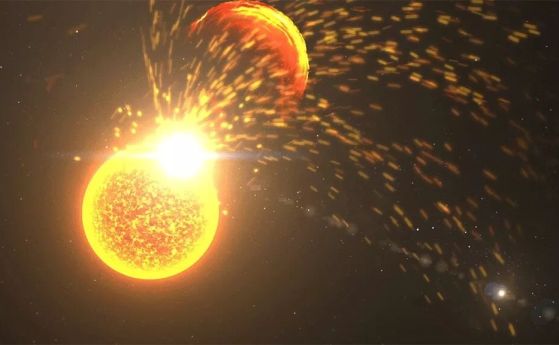 Симулация на огромно слънчево изригване и изхвърляне на коронална маса (CME), които се взривяват от Слънцето. Подобна буря може да е допринесла за възникването на живота на Земята, сочат нови изследвания.