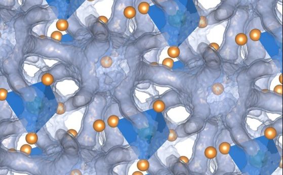 хибридната кристално-течна атомна структура в суперйонната фаза