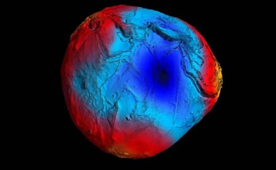 През 2011 г. по данни на сателита на ЕКА GOCE е съставен модел на „геоида“, изобразен тук.  Цветовете в изображението представляват отклонения във височината (–100 m до +100 m) от идеалния геоид. Сините нюанси представляват ниски стойности, а червените/жъ