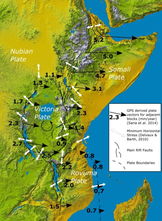 Източноафриканска рифтова система с GPS и напрежения.