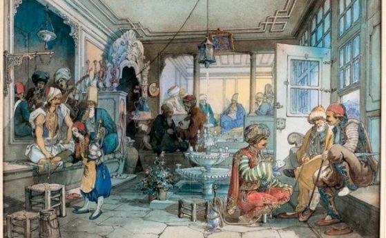 Кафене в Константинопол, картина от Амедео Прециози.