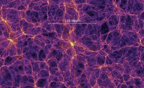 Изображение на широкомащабната структура на Вселената, показващо нишки и войдове (празнини) в рамките на космическата структура. Последната симулация на FLAMINGO предоставя повече подробности за еволюцията на Вселената. 