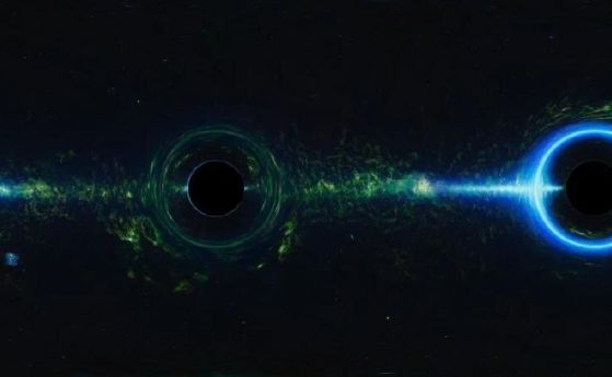 Илюстрация на гравитационна леща, докато черна дупка преминава пред звезда