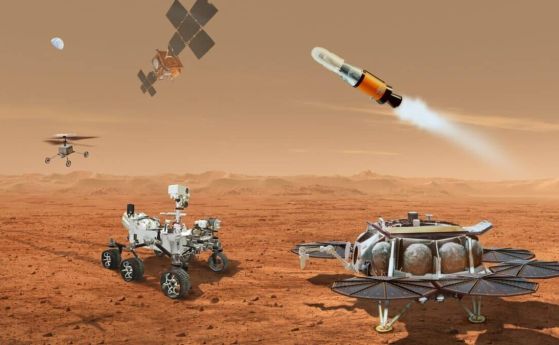 Илюстрация на различни елементи от цялостната програма за връщане на проби на Марс (MSR)