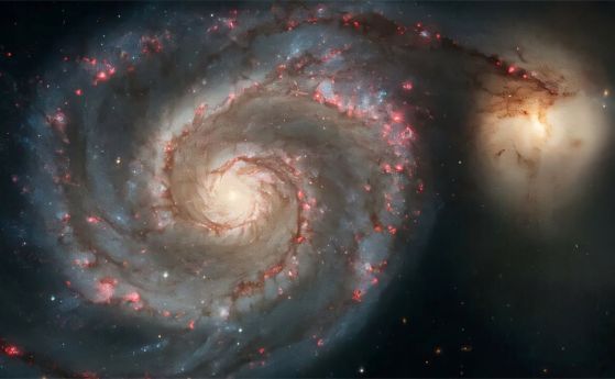 Галактиката Whirlpool, M51, е спирална галактика, разположена на 31 милиона светлинни години.