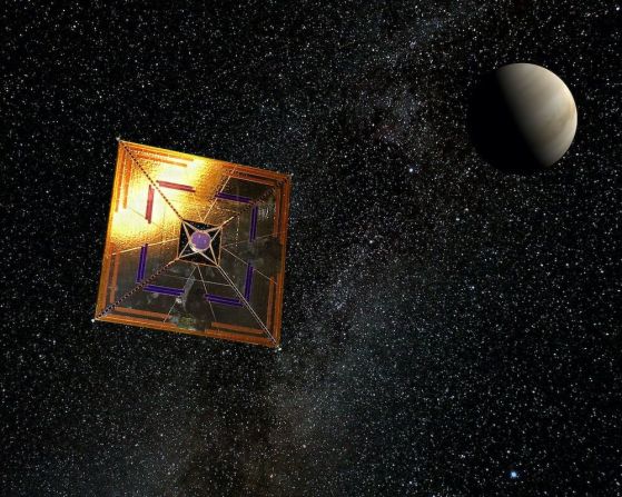 Художествено изображение на IKAROS, първата космическа сонда със слънчево платно в полет. Кредит: Andrzej Mirecki