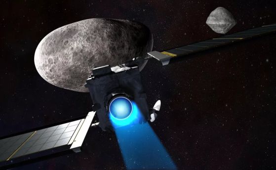 Илюстрация на DART, приближаващ се до астероида Диморф